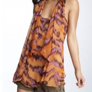Diane Von Furstenberg Marroca Printed Silk Chiffon Sleeveless Blouse Size 2